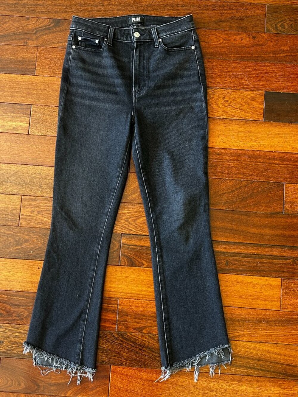 Paige Claudine High Rise Raw Hem Flare Jeans Abbey Black Size 29 Womens